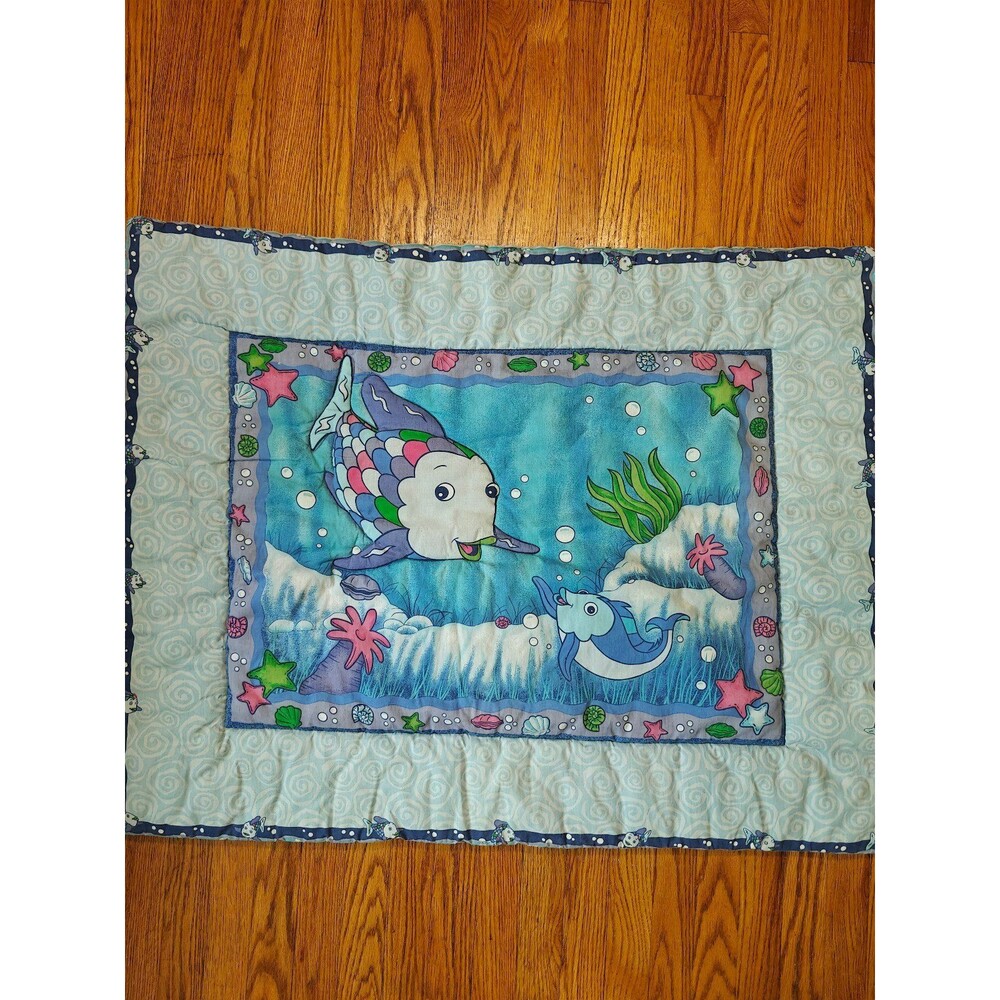 Vintage Y2K Rainbow Fish Kids Blanket Under The Sea Children's Story 40x32"